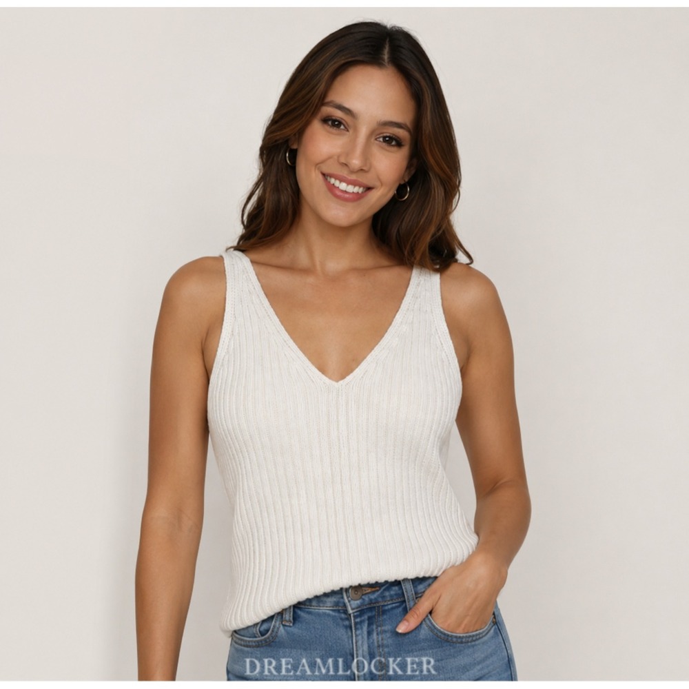 The Drop Sweater Tank Sylvie Medium Off White Cotton Blend Deep V Cropped NEW